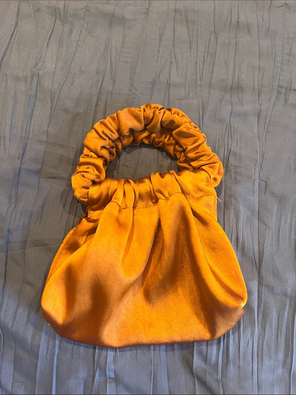 Zara Satin Mini Bag in Bright Orange with Ruched Handle